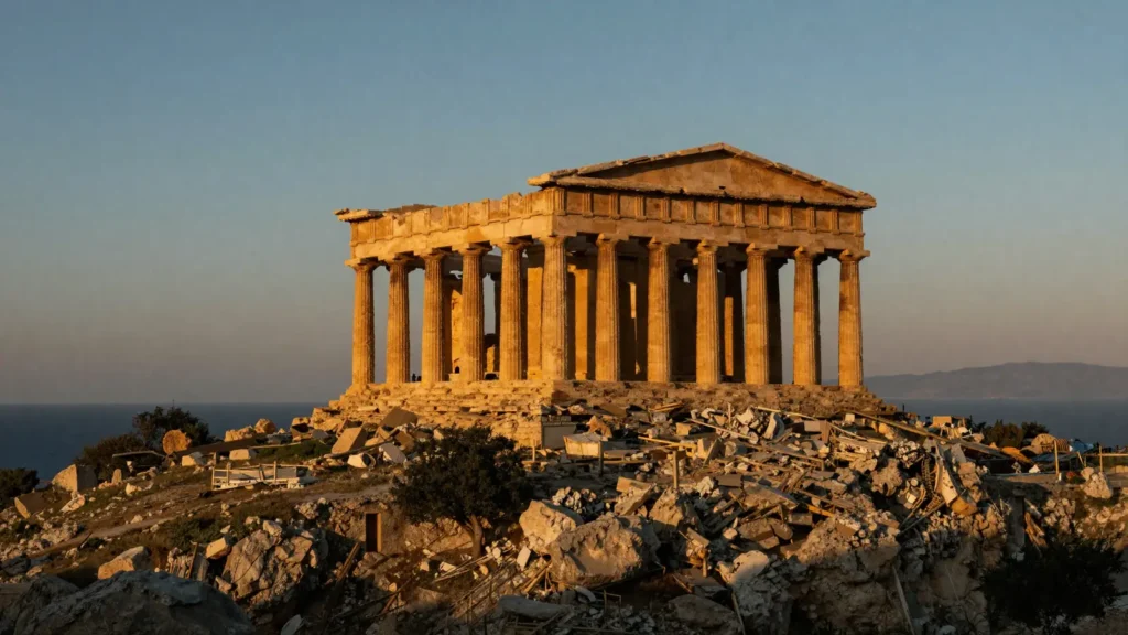 Agrigento - Dolina Świątyń, świątynia Concordii o zachodzie słońca