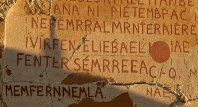 Starożytny mur w Pompejach pokryty łacińskimi graffiti